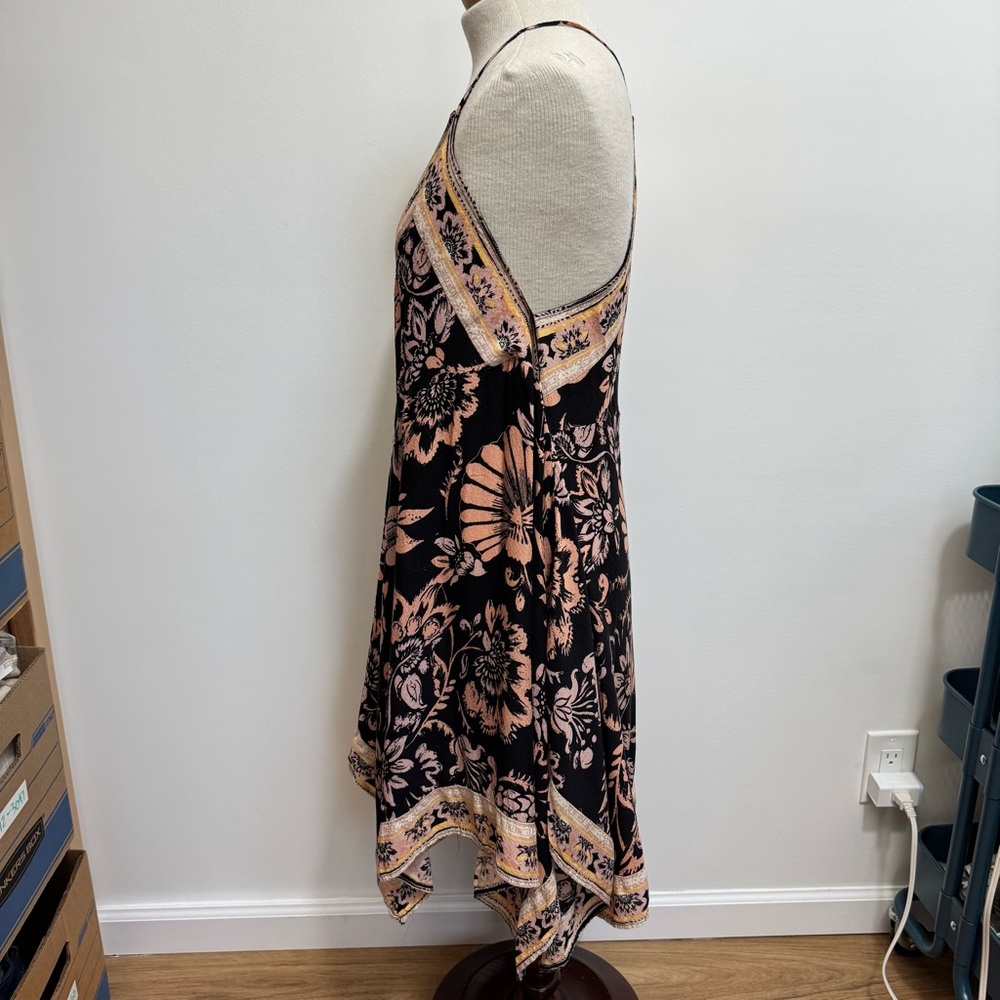 Free People Black and Blush Floral Asymmetrical Slip Dress - Picture 9 of 14